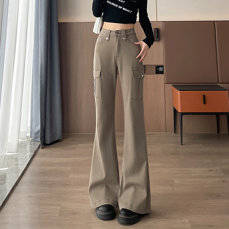 美式工装微喇牛仔裤女2025秋季爆款高腰修身性感风喇叭拖地裤子潮