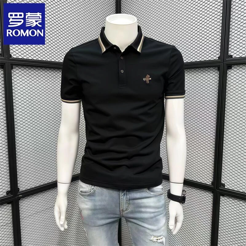 罗蒙新款成熟风夏季男士短袖polo衫商务休闲潮流翻领刺绣t恤休闲T