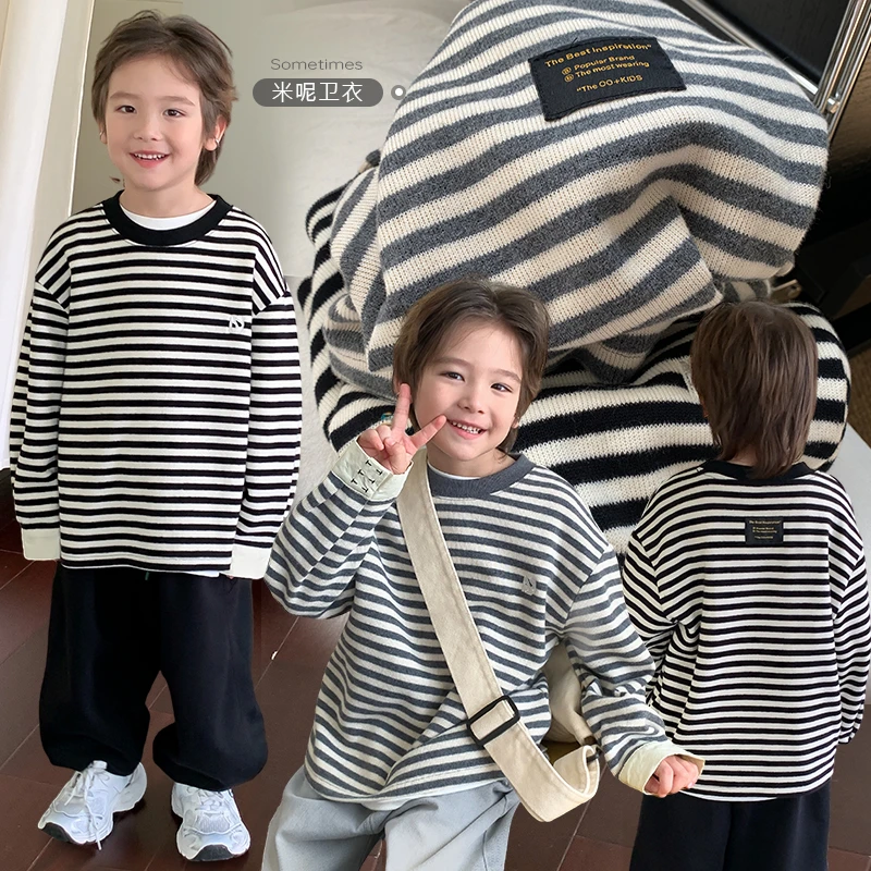 【层次质感条纹】源源家童装男童t恤儿童秋2长袖条纹上衣男孩打底衫