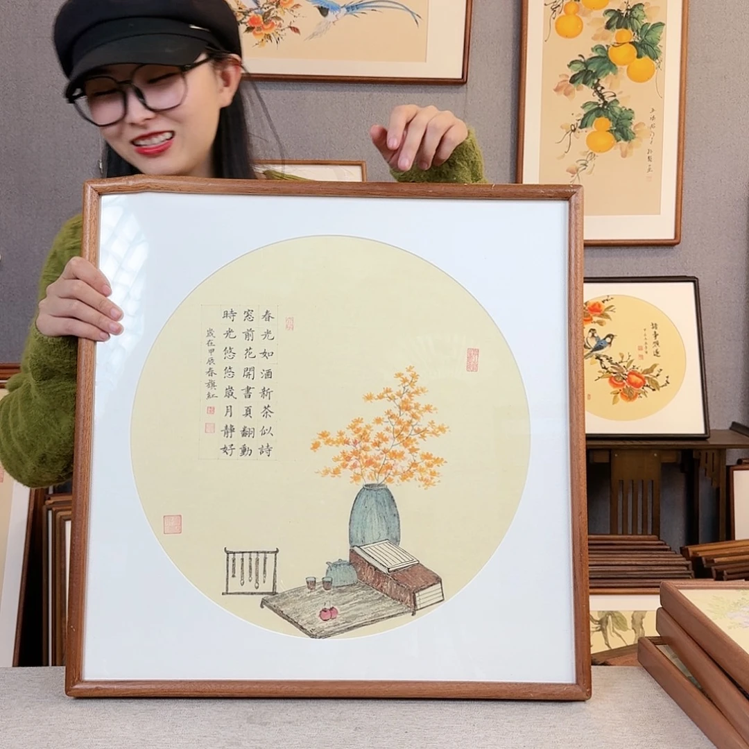 版画纯手绘，纯手写带框尺寸：53×53厘米