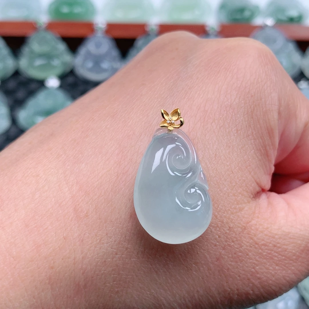 翡翠18K金镶嵌吊坠(不含链)