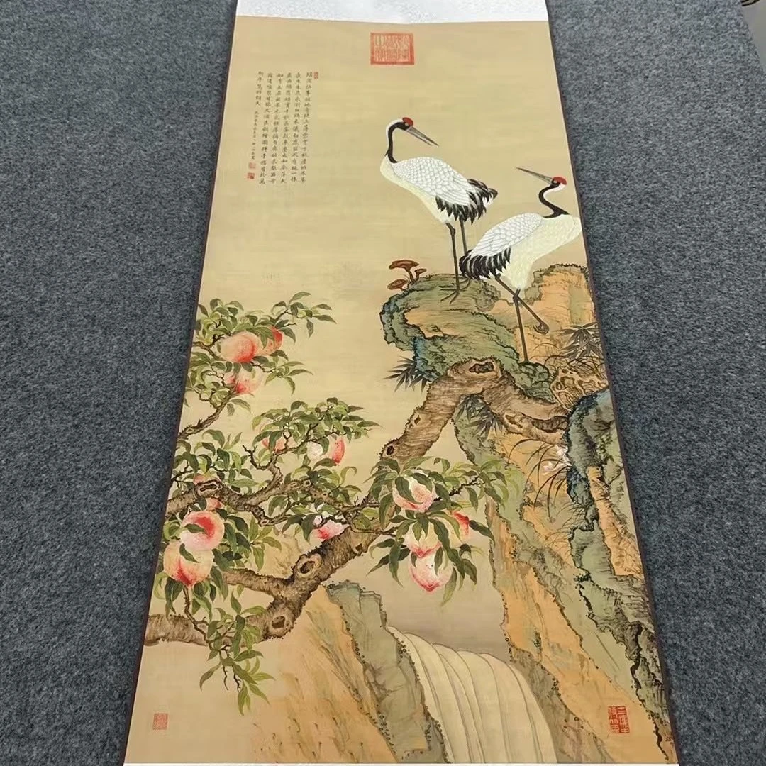 B31精装140*45《蟠桃双鹤》卷轴画