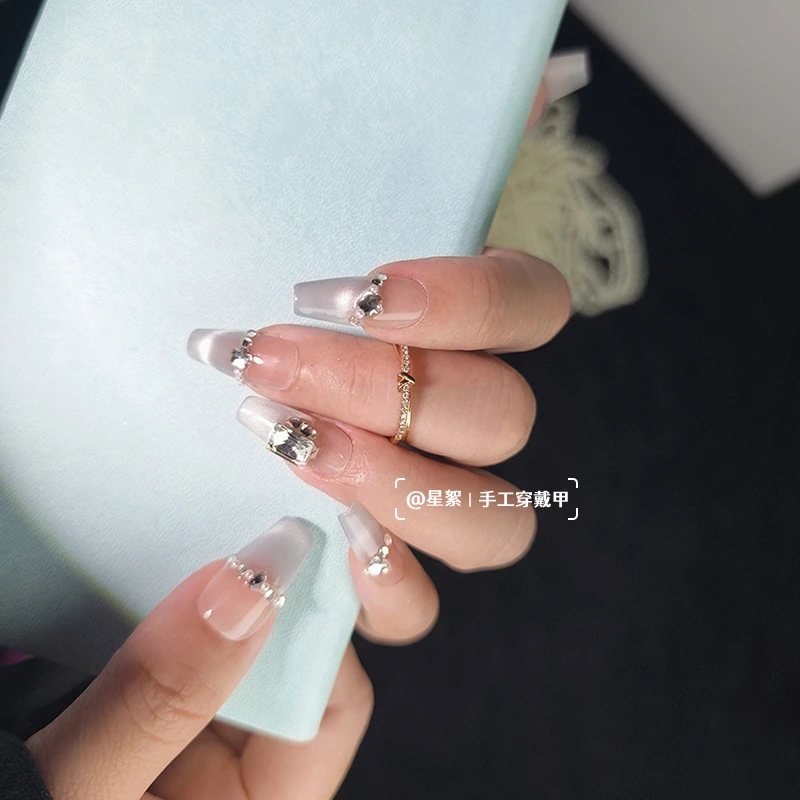 发顺丰【港岛薄荷】新款纯手工穿戴甲甜美美甲10片（有收纳盒）