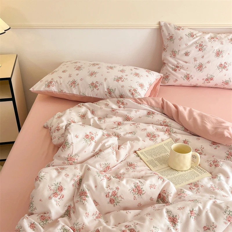 A类针织双层纱小清新印花四件套