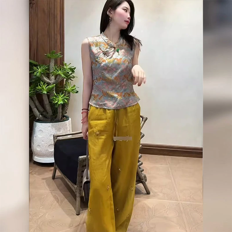 独特新中式国风年轻款盘扣改良唐装2025新款夏季上衣裤子两件套装