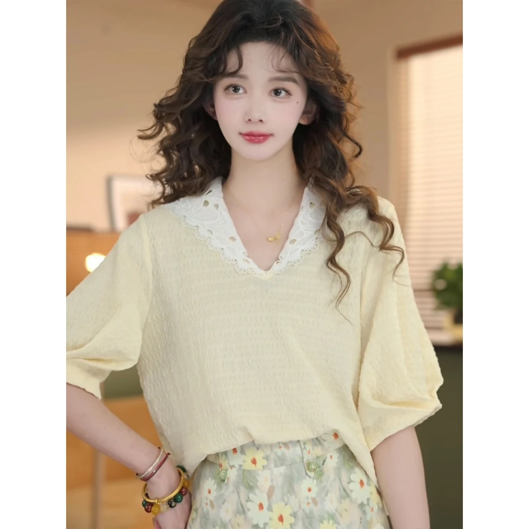 余紫绮【柳浪闻莺】温柔衬衣休闲短袖衬衫女夏季宽松上衣ZW2023561