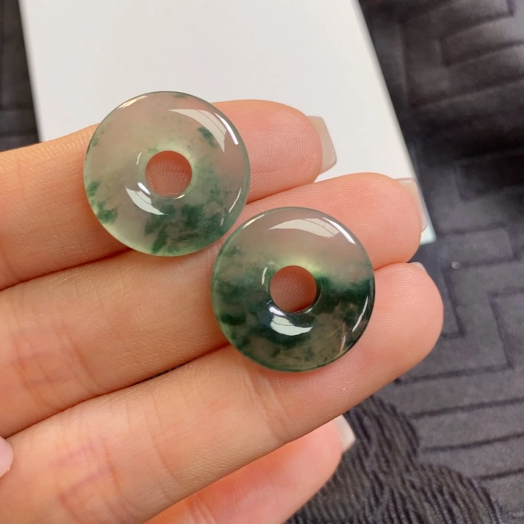 翡翠未镶嵌耳饰飘花甜甜圈