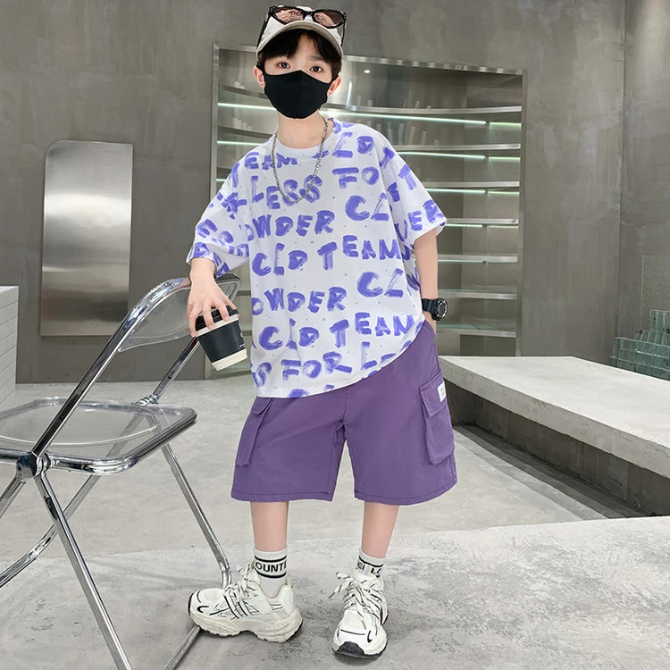 男童夏装套装中大童2025新款夏季儿童运动休闲短袖T恤短裤两件套