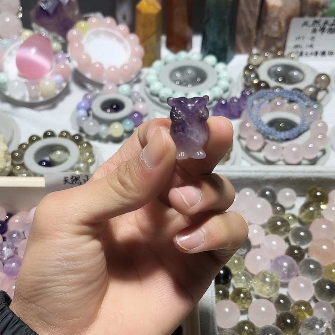 未镶嵌水晶珠宝半成品梦幻紫雕刻件猫头鹰