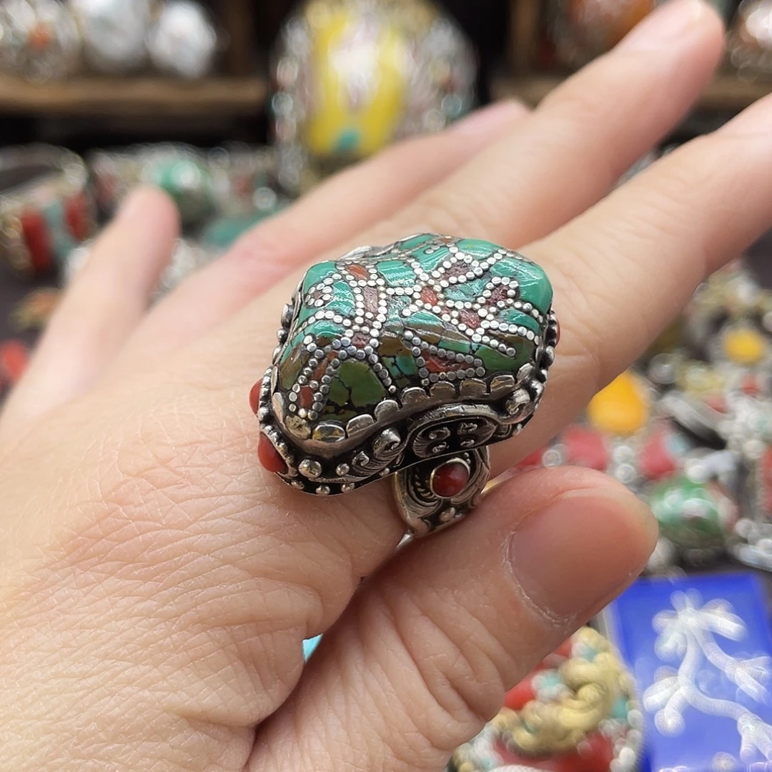 绿松石银S925镶嵌戒指