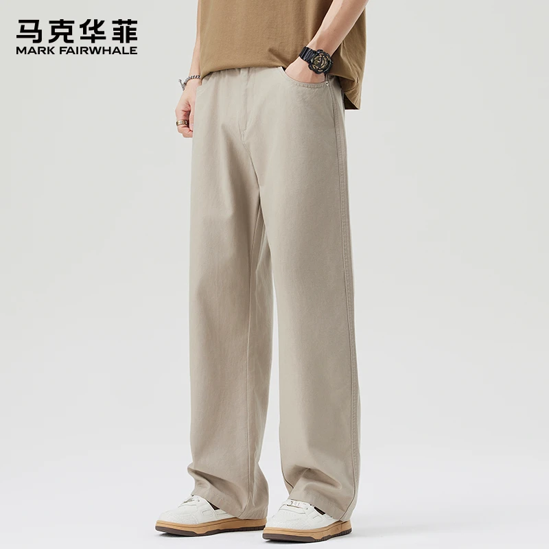 马克华菲夏季薄款莱赛尔天丝休闲裤男士潮牌宽松直筒垂感百搭长裤