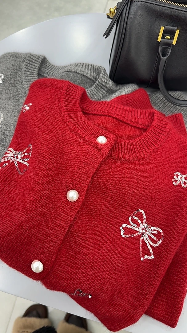 炫彩阁1942【圆领亮片针织开衫百搭毛衣】