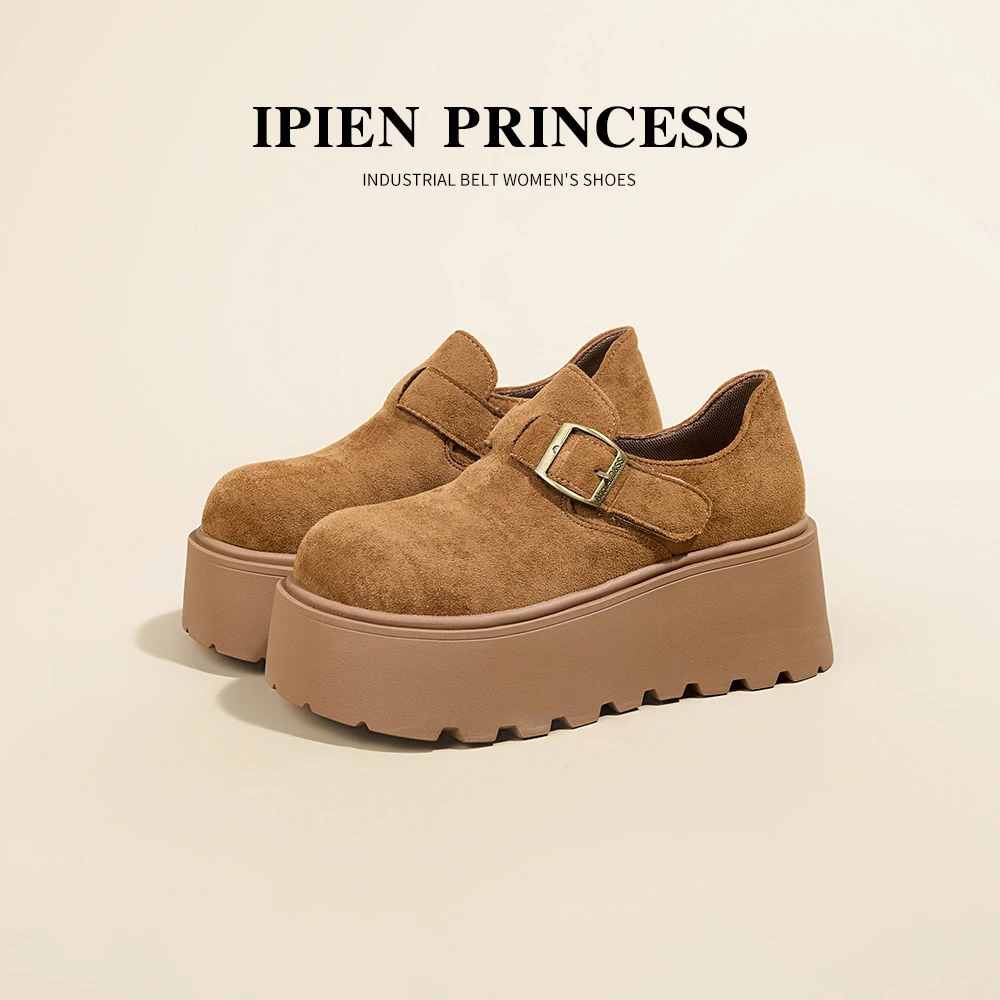 增高小个子复古休闲单鞋时尚2025秋季新款松糕鞋棕色全包勃肯鞋女