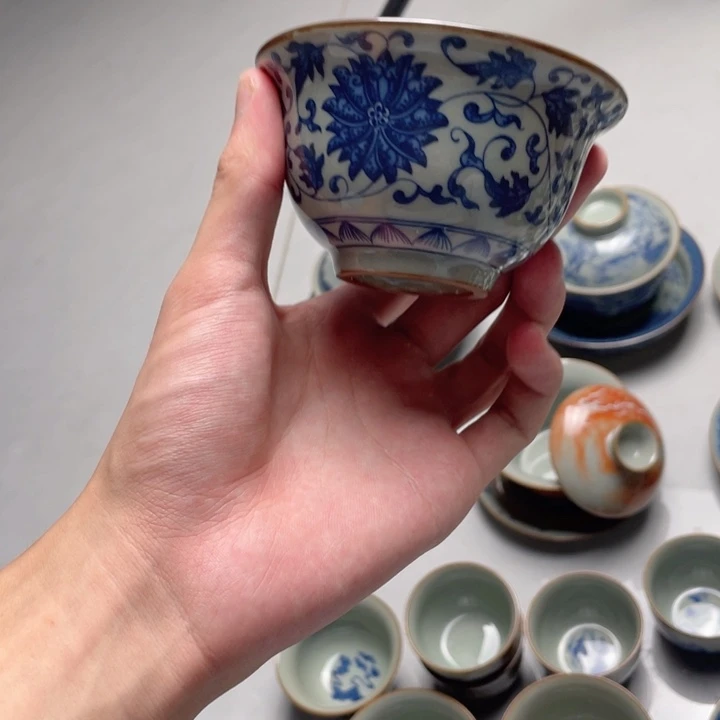 摆件青花缠枝莲压手杯jjj