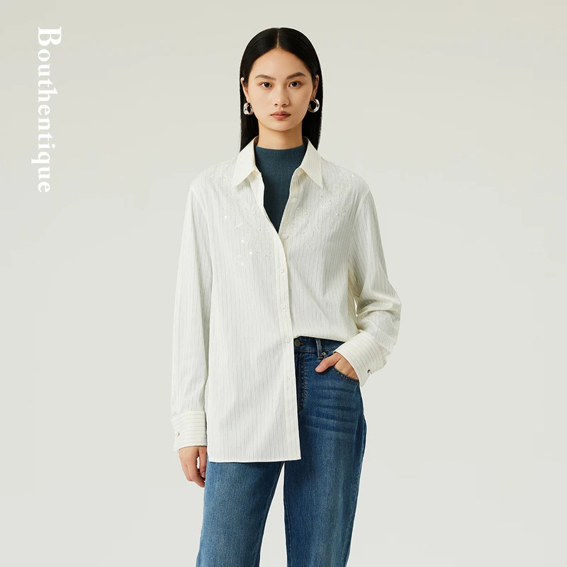 BouthentiqueH型蕾丝贴布绣工艺长袖衬衣223411N2C56