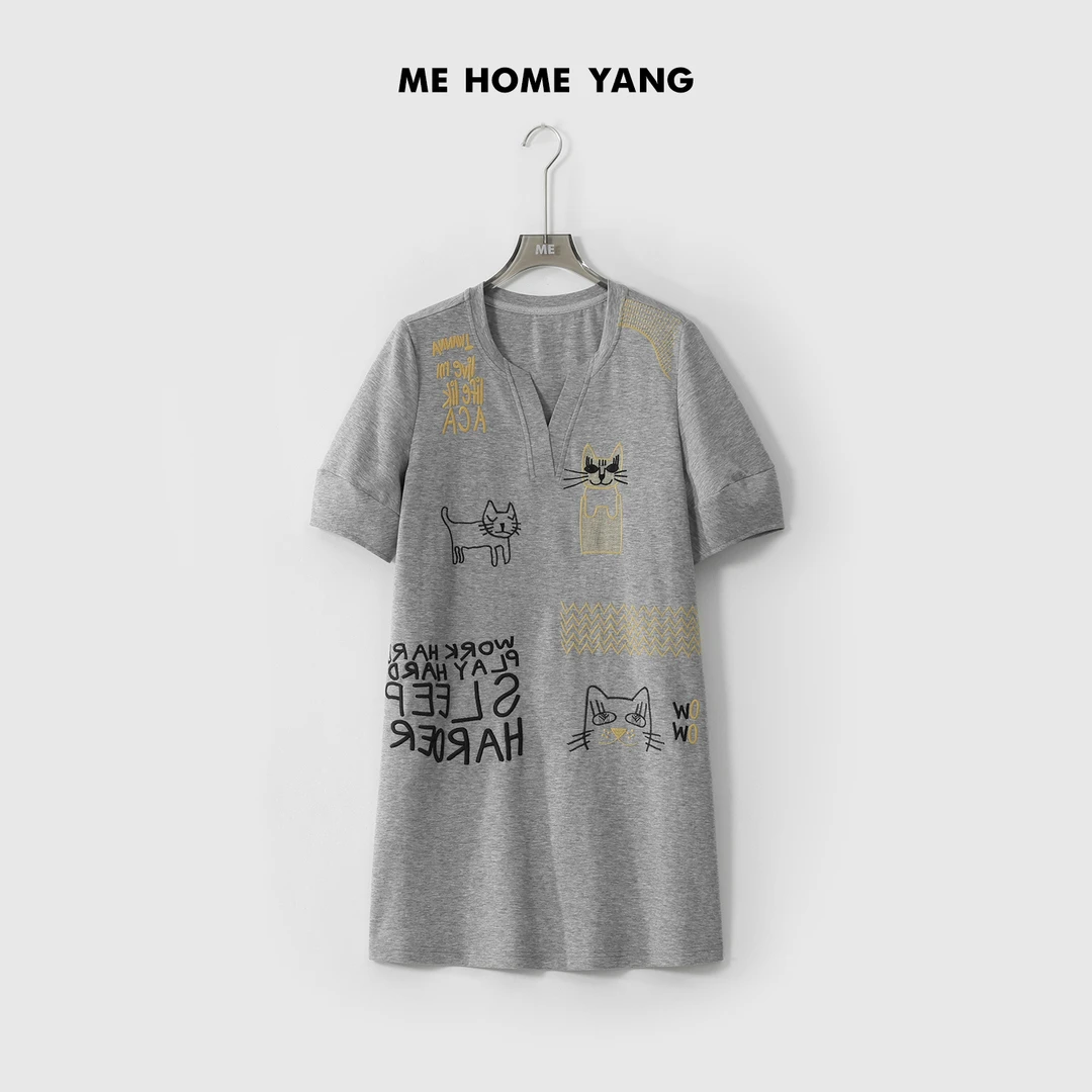 ME【猫咪连衣裙T】冰柔Q弹减龄遮肉显瘦时尚休闲一手长裙子MESS3187