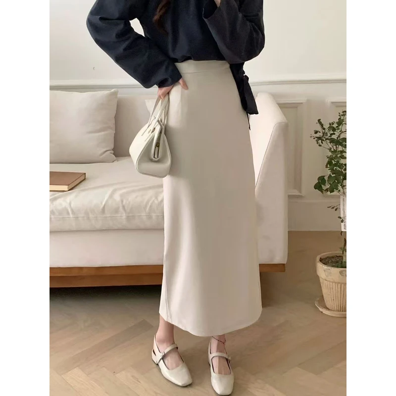 7518 中长款直筒裙2025春夏西装后开叉半身裙长裙一步裙