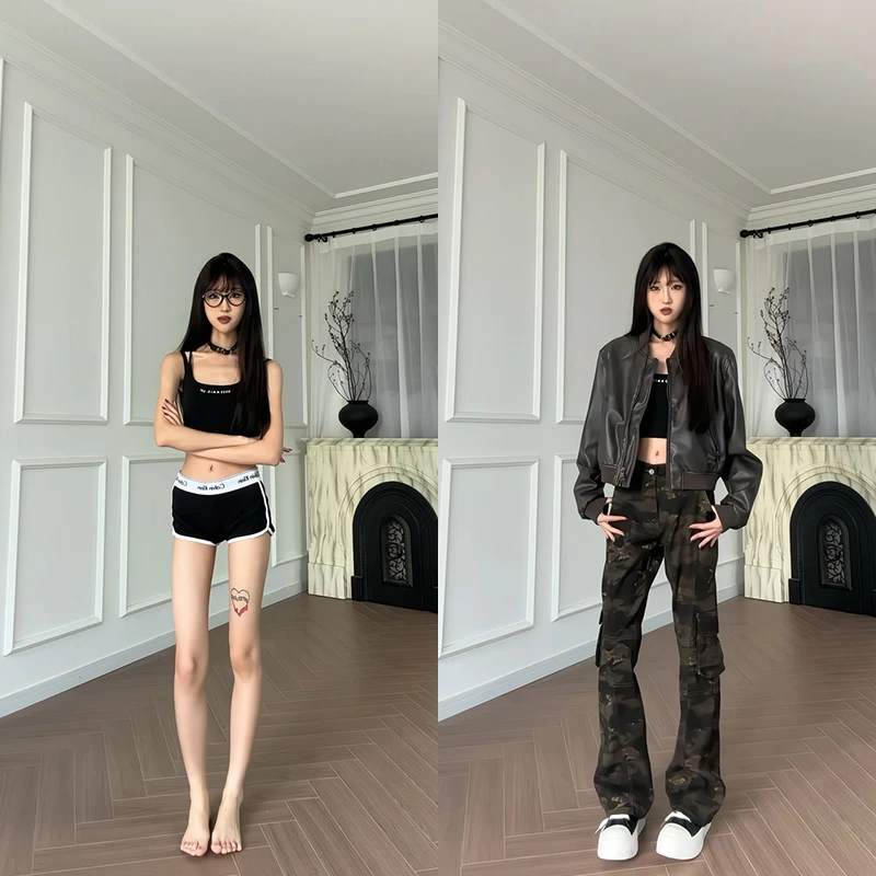 美式复古迷彩微喇工装裤男女春秋新款cleanfi情侣工装直筒弯刀裤