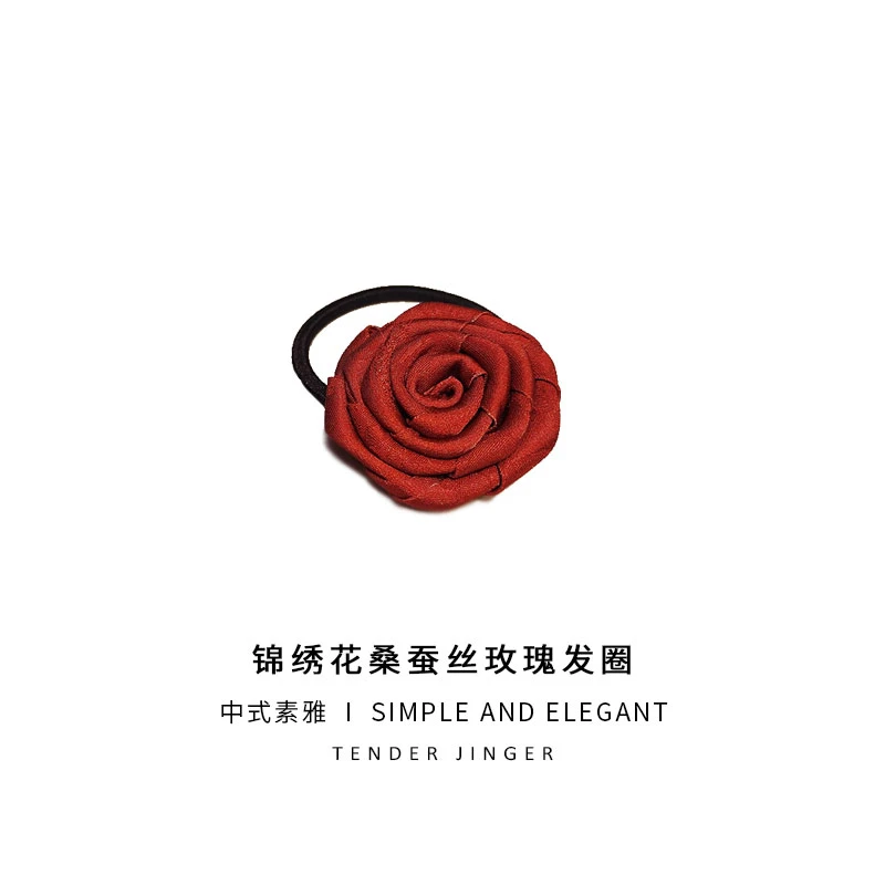Tender Jinger锦绣花桑蚕丝玫瑰发圈甜妹优雅发绳FS57160