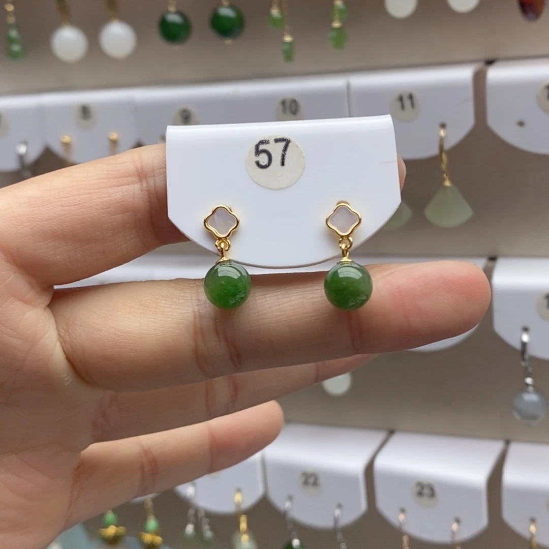 银S925镶嵌和田玉耳饰