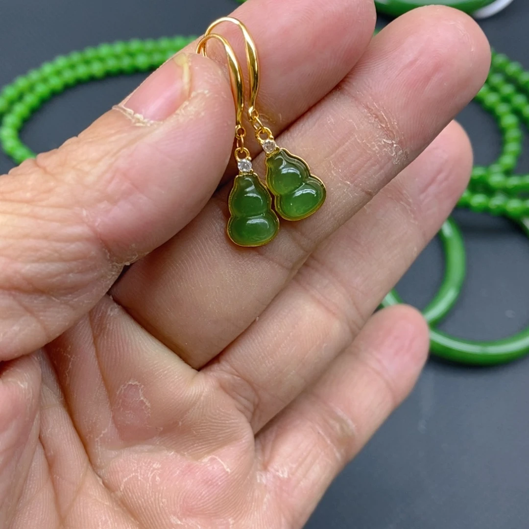 和田玉（碧玉）耳饰银S925镶嵌