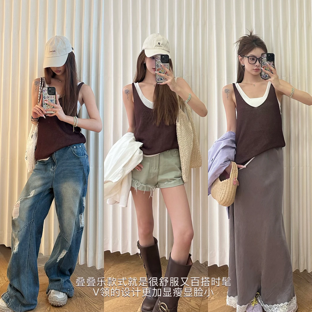 CHICHEN 人手一件de凉快背心-休闲针织背心假两件无袖上衣