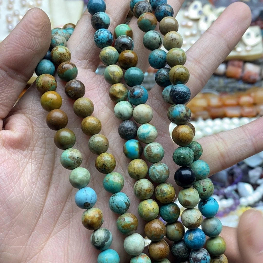 玛瑙/玉髓未镶嵌珠宝半成品一条天然8mm湖北松石圆珠