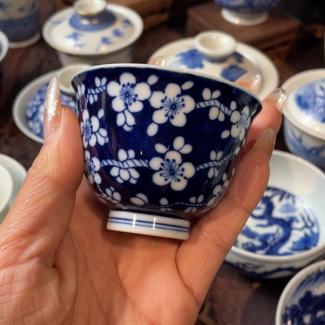 茶*手工手绘青花冰梅杯