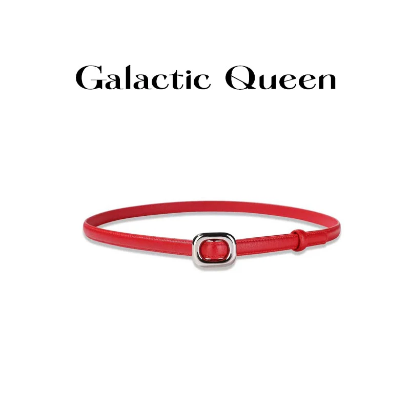 Galactic Queen真皮细皮带无孔腰带简约百搭椭圆扣牛皮裤带装饰
