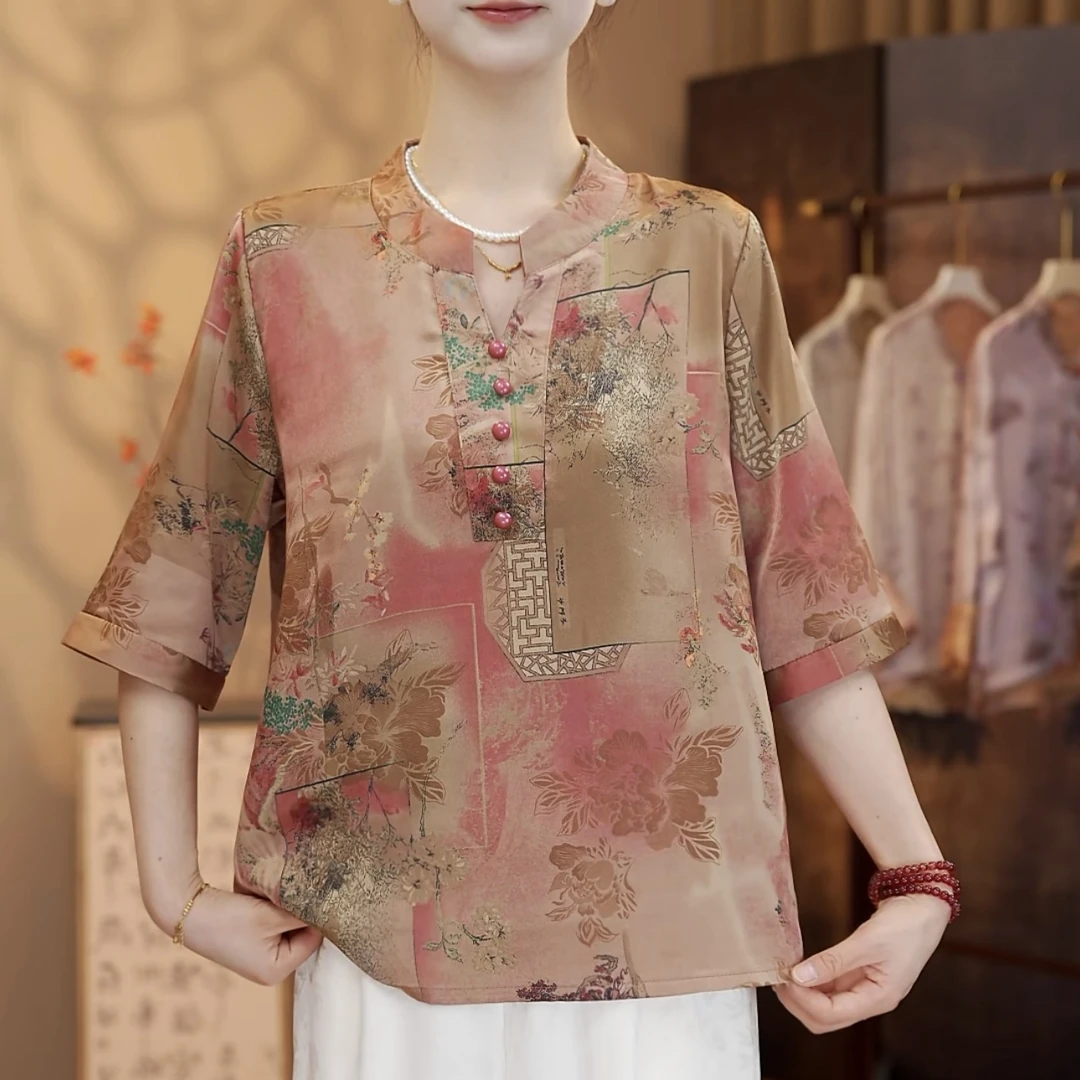 新款气质减龄洋气显瘦五分袖袖精品妈妈装小衫