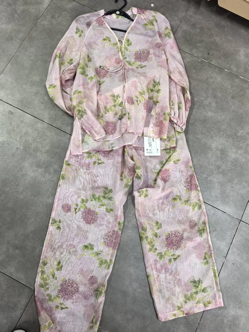 新中式夏季国风牡丹彩染多扣宽松夏季套装959