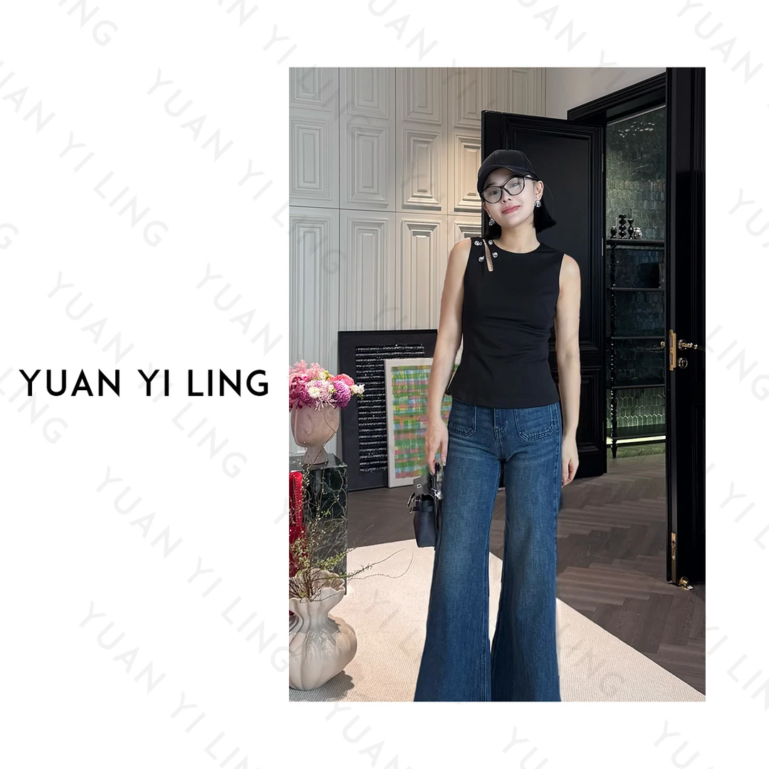 袁艺灵【中古银狮】25春夏上新无袖du家设计高级感私服女 T恤