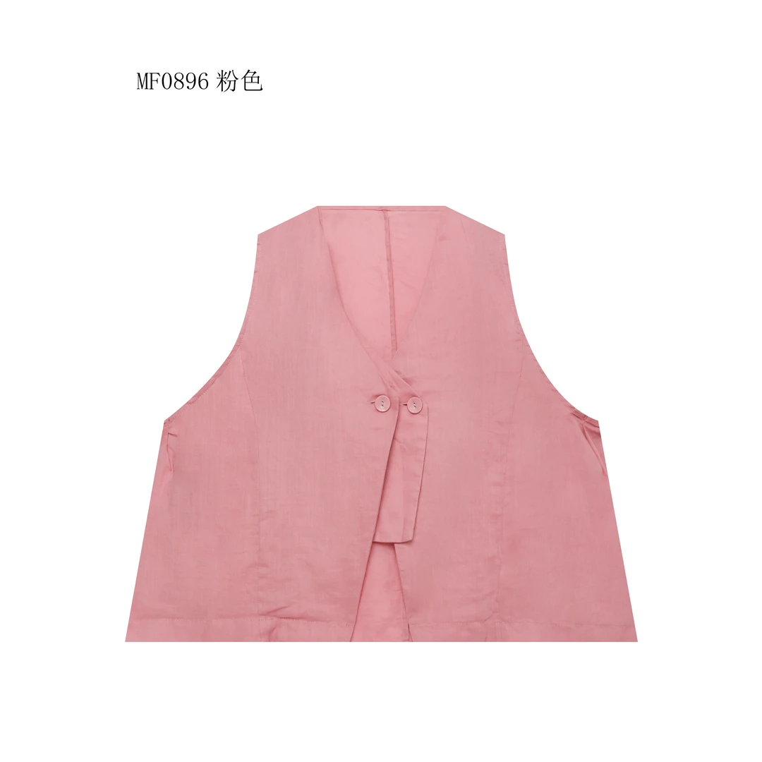 【麻訪家】MF0896粉色文艺时尚设计感百搭开衫马夹