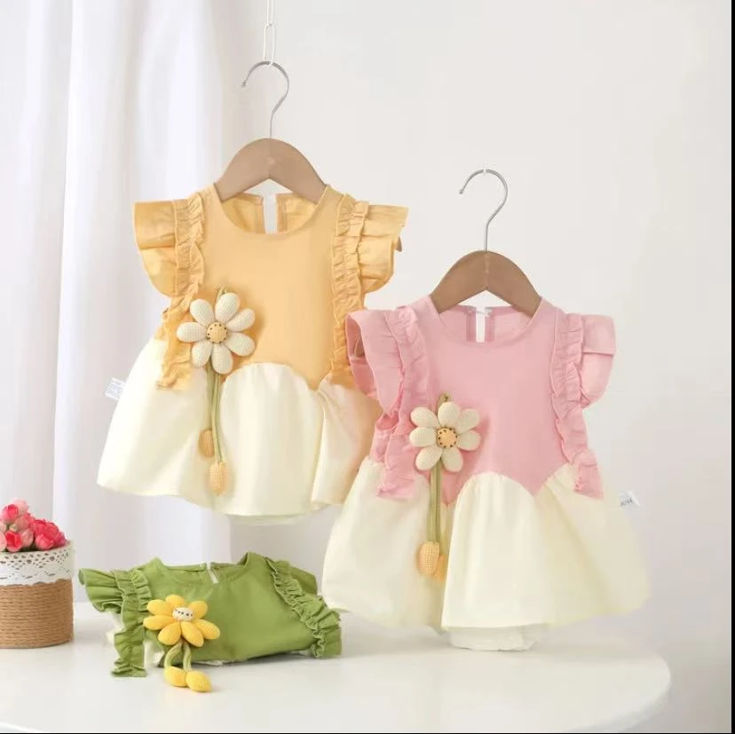 百天婴儿服女孩夏季小飞袖背心裙a类纯棉满月公主裙超洋气包屁衣