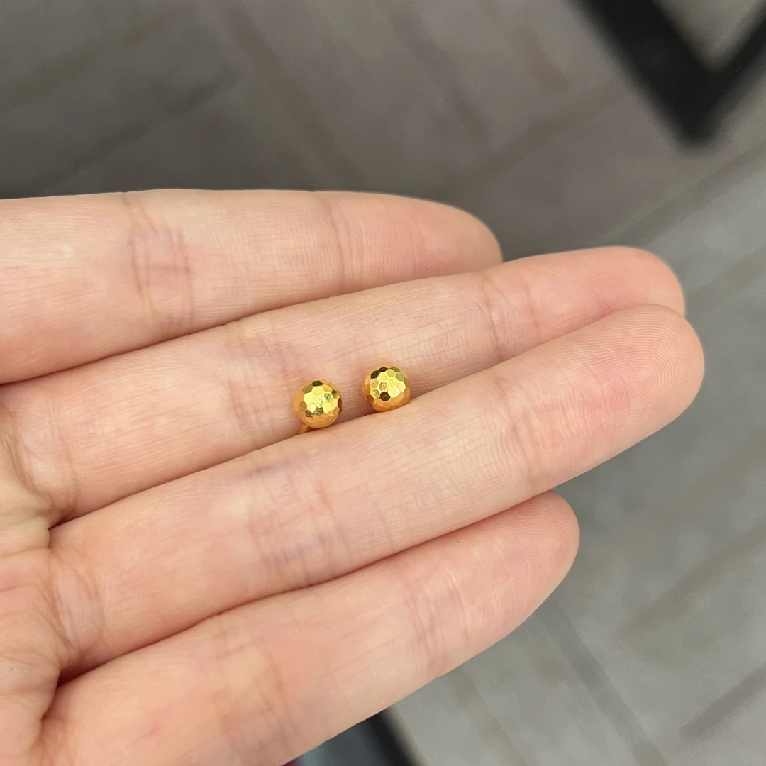 蹦迪金珠耳钉 直针 足金999