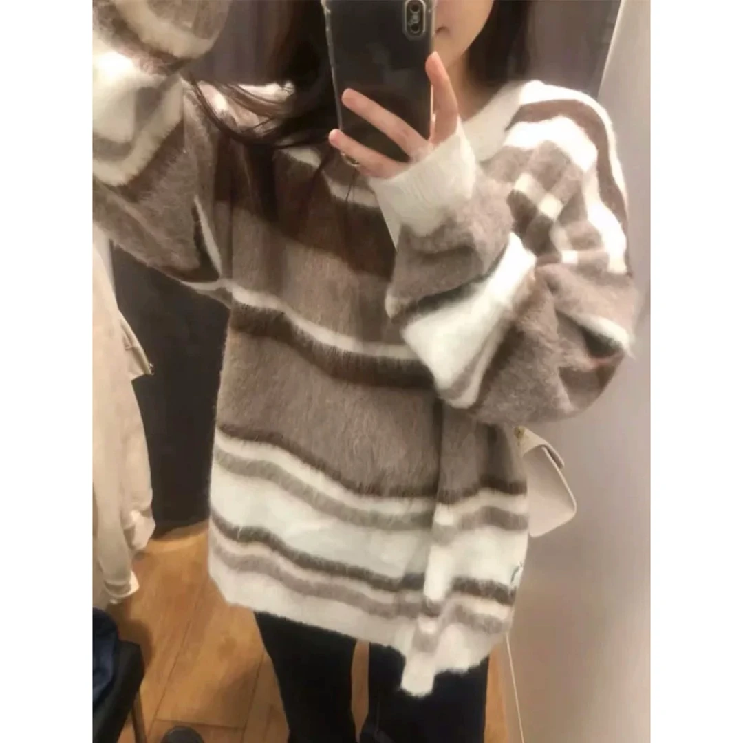 1002 韩系毛绒感美拉德摩卡拼色软糯糯毛衣（A13）