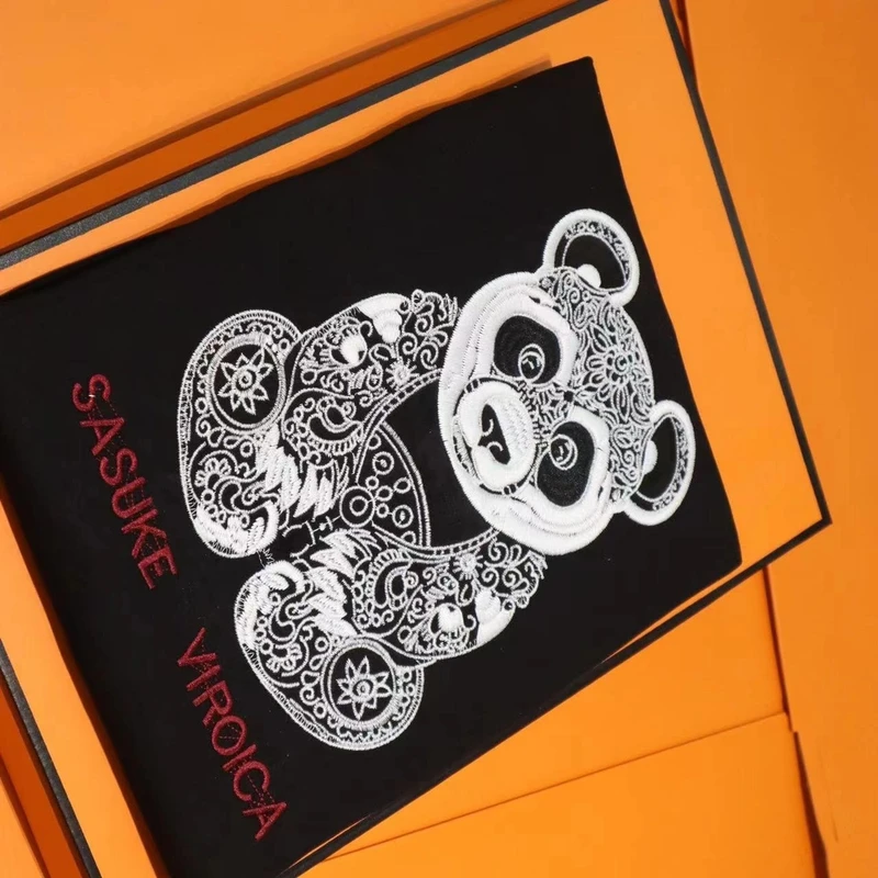 314欧货夏季新款短袖T恤男士潮牌刺绣卡通熊猫时尚潮流半袖上衣