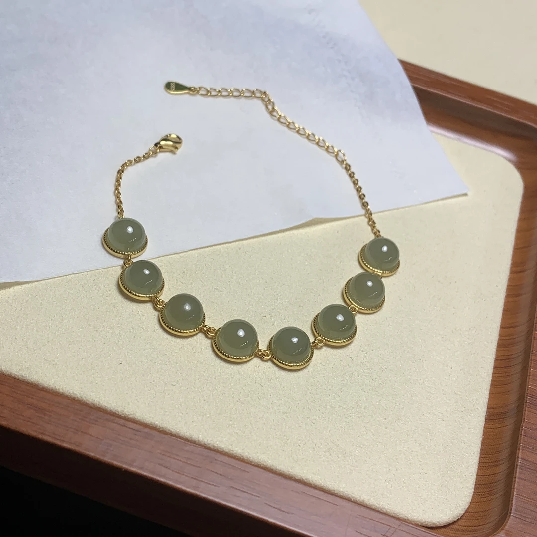 ［钰杰和田玉］和田玉晴水银镶手链 缤纷多彩色 925银镶嵌 百搭