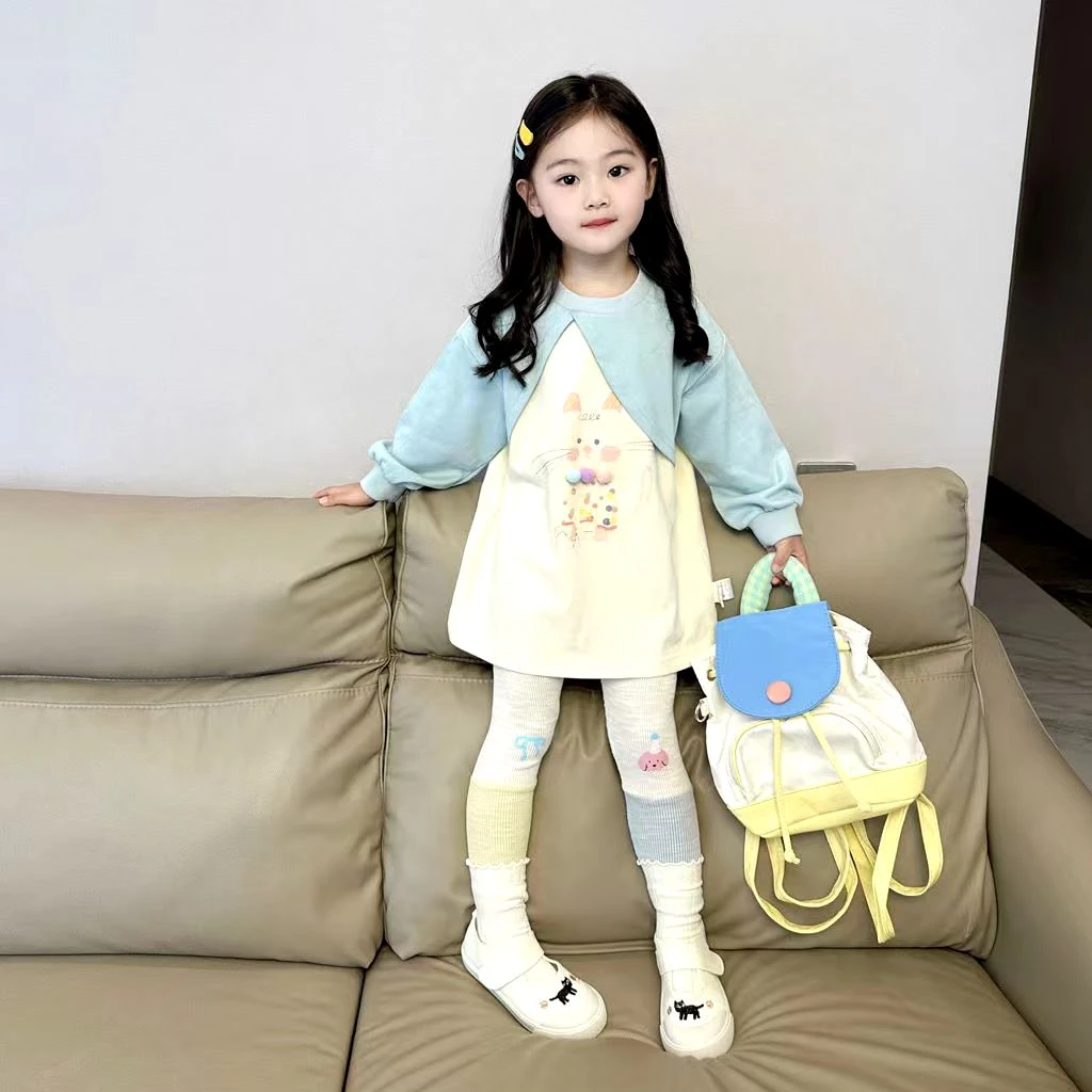 女童插肩袖卫衣秋装2025春秋季新款宝宝韩版时尚洋气拼接上衣潮流