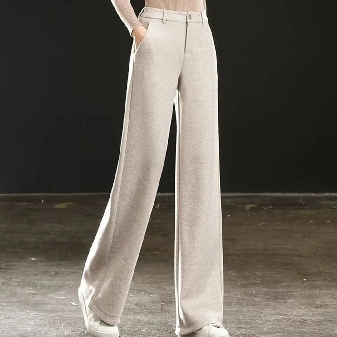 8058#-5【衣长约98】秋冬新款高腰加厚毛呢窄版阔腿直筒裤女