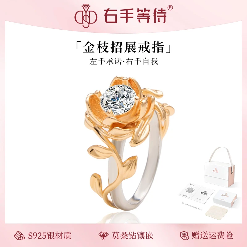 右手等待 925银莫桑石戒指 欧美奢华闭口莫桑钻戒指女