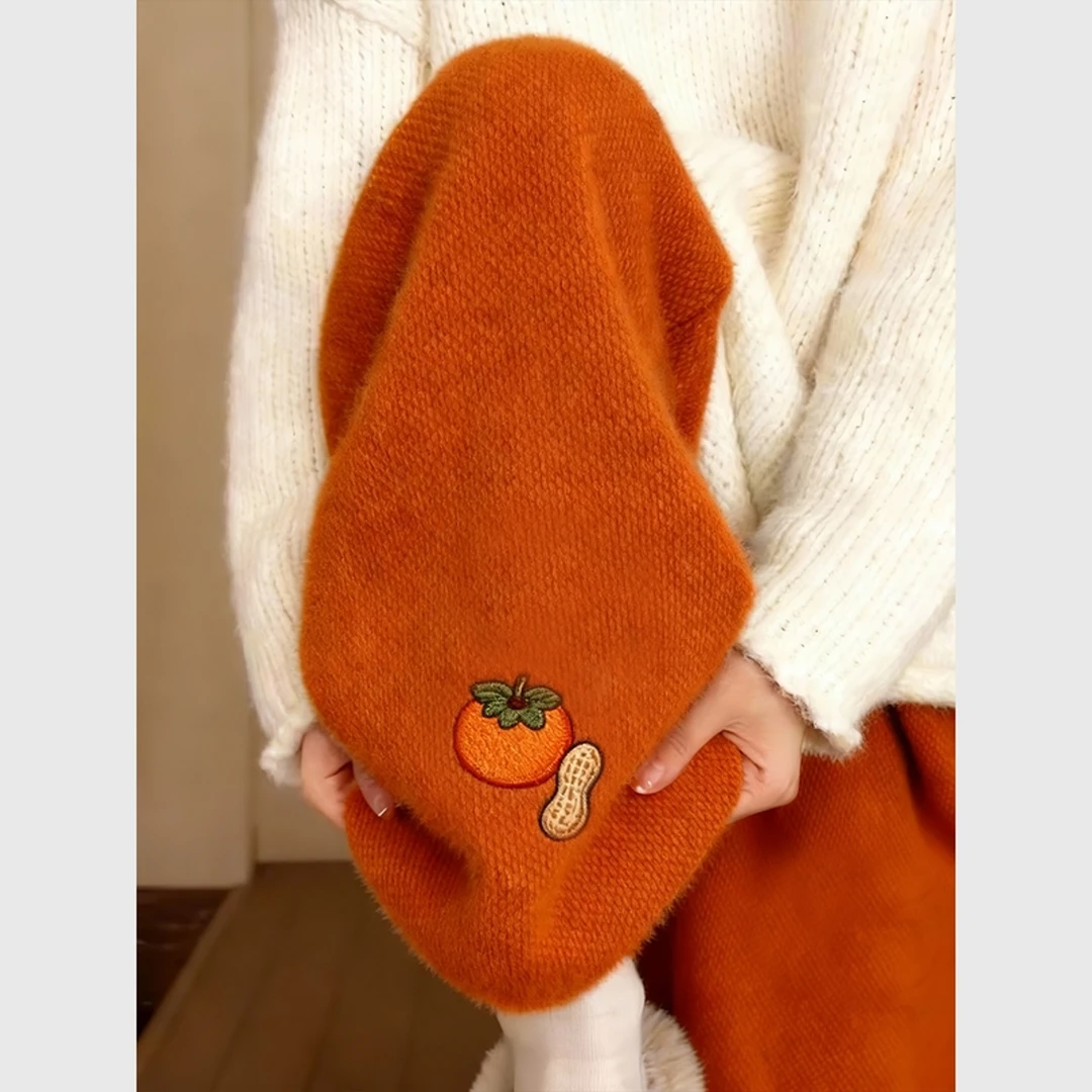 2025秋冬新中式中国风橘色好柿花生针织裤软糯垂感糯米裤阔腿裤