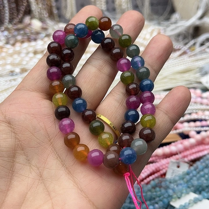 玛瑙/玉髓未镶嵌珠宝半成品一条8mm左右碧玺