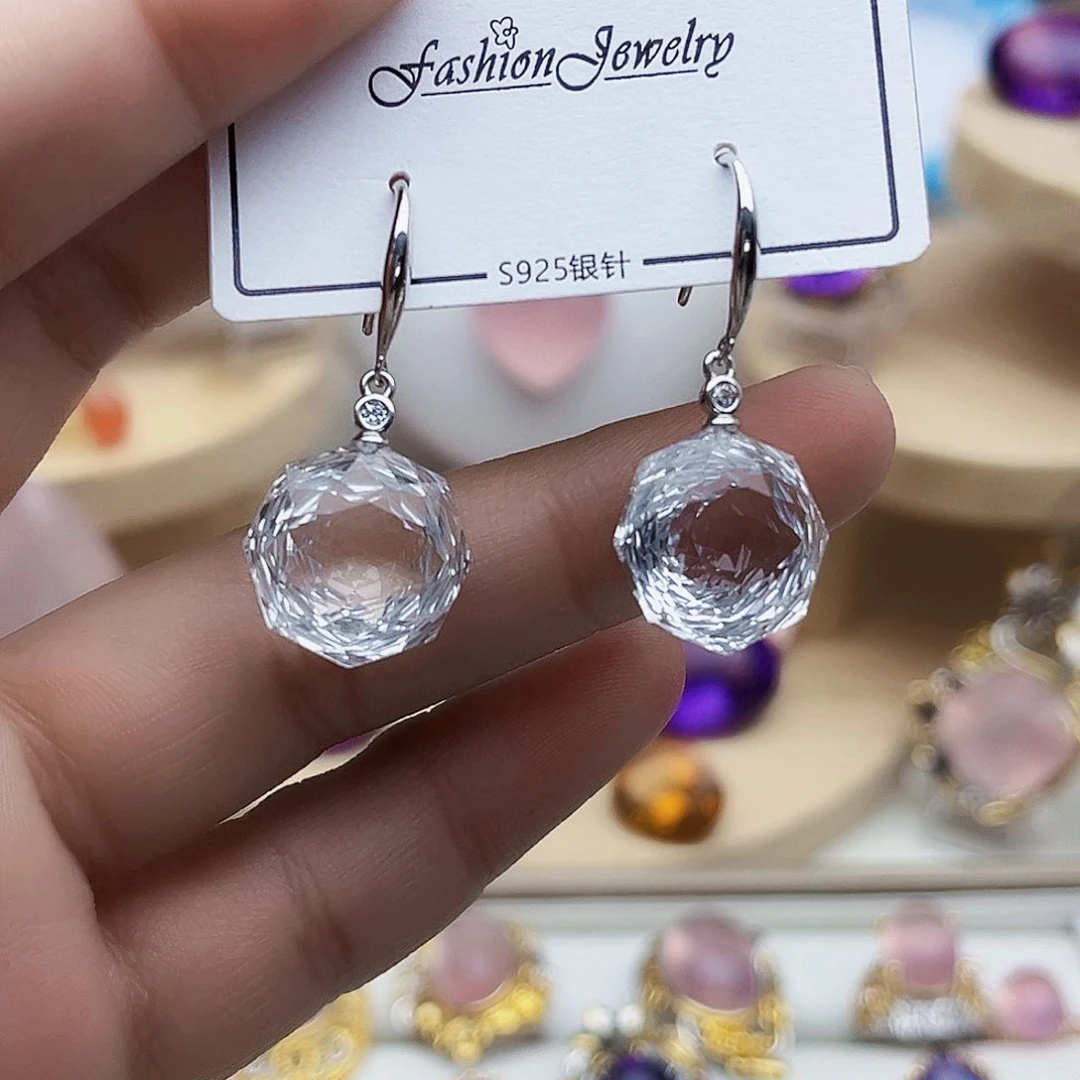水晶耳饰银S925镶嵌天然