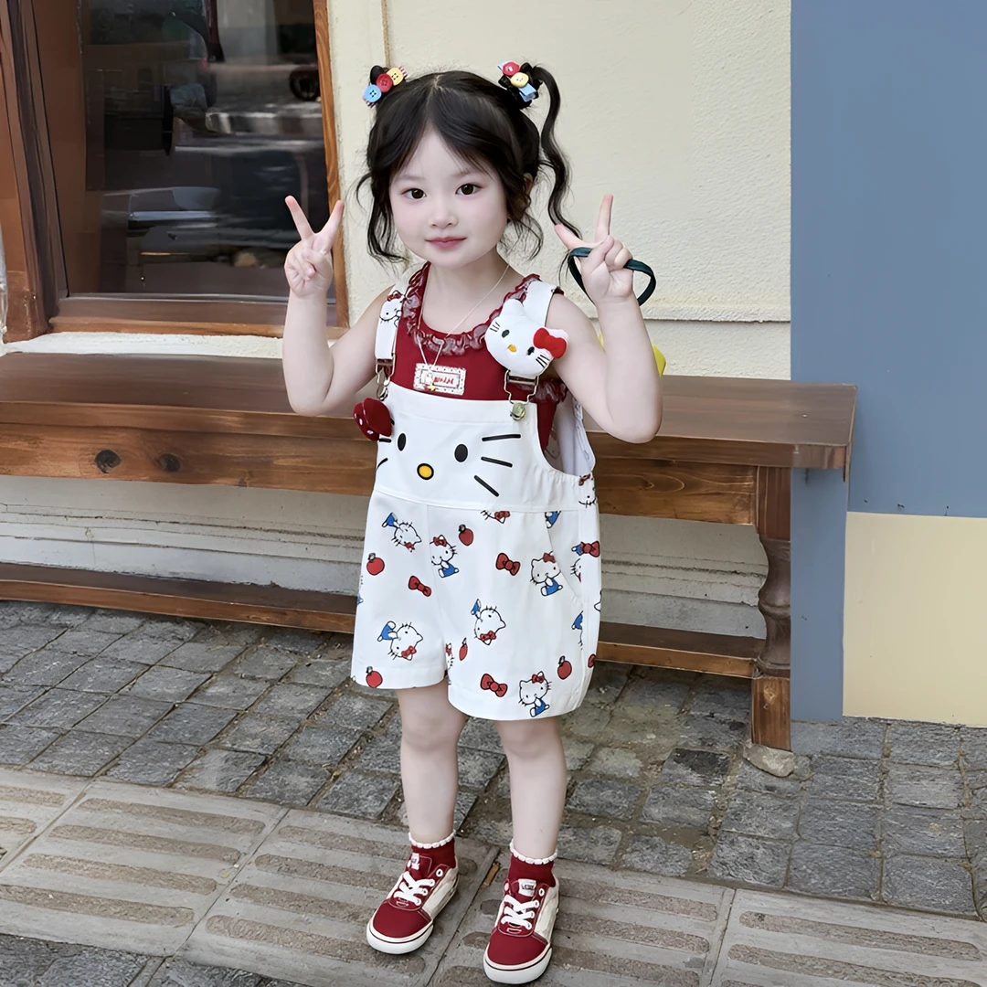 女童夏装背带裤2025新款套装儿童洋气超好看短袖女宝宝夏装两件套