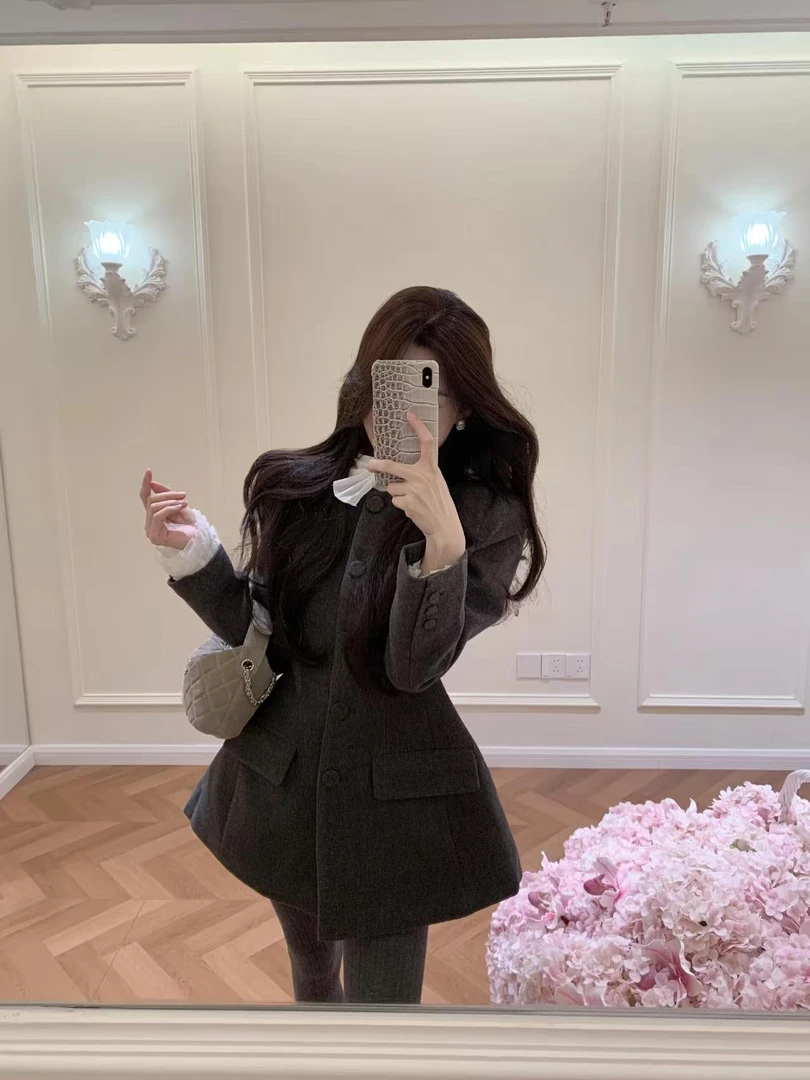 2025秋冬新款韩系千金风外套名媛法小香风高级感连衣裙大衣外套