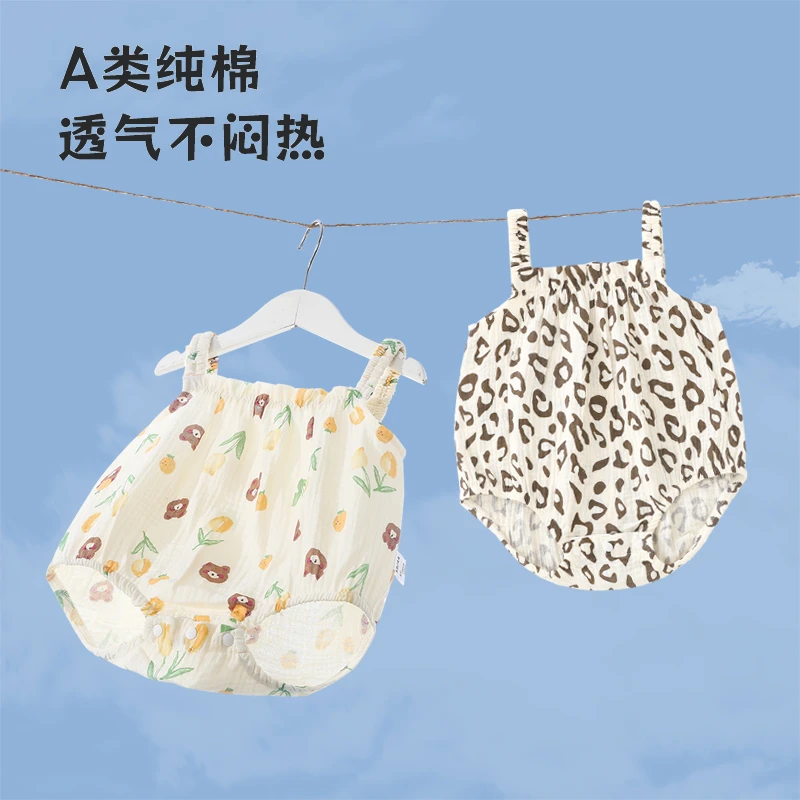 夏季婴儿吊带三角包屁哈衣宝宝无袖背心连体衣纯棉女夏装薄款爬服