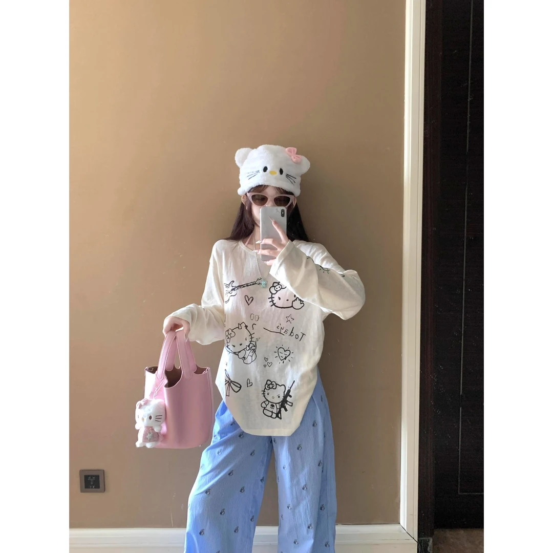 【可爱Kitty猫】涂鸦休闲睡衣女长袖长裤春夏季2025新款家居服套装