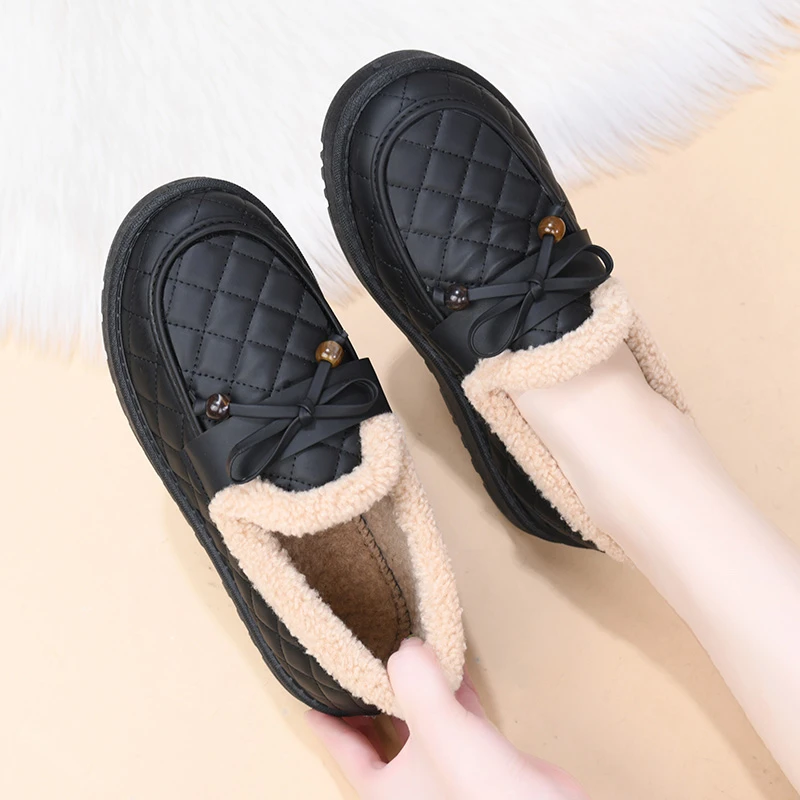 老北京女棉鞋冬季新款加绒加厚软底一脚蹬妈妈鞋防水御寒懒人鞋