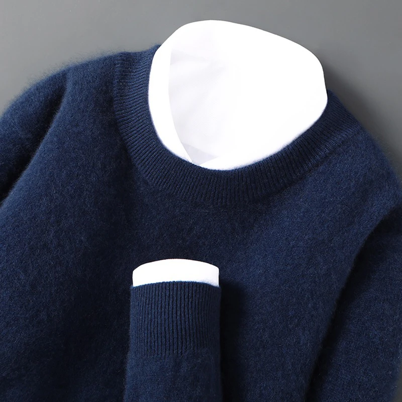 男士秋冬圆领纯宽松长袖针织打底毛衣